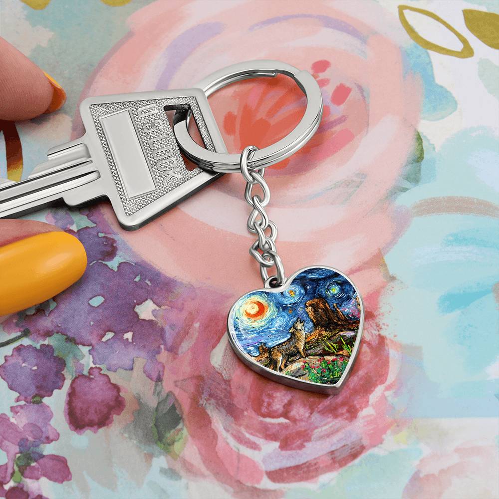 Southwestern Night Starry Night Heart Keychain