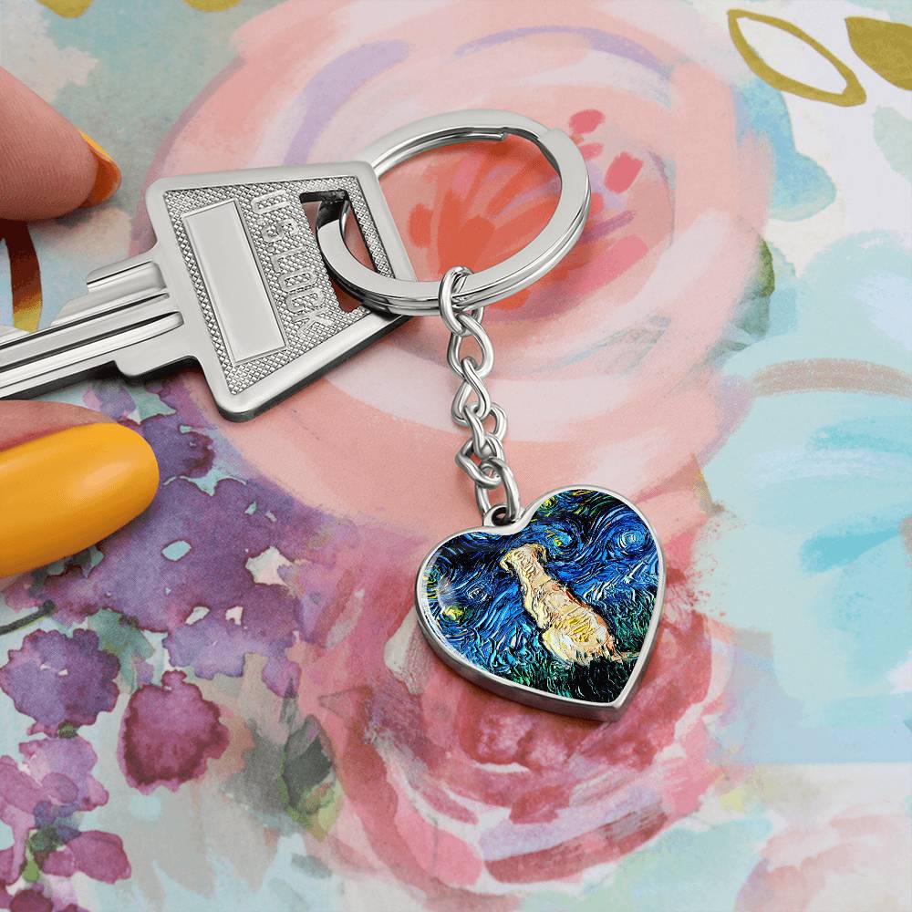 Yellow Labrador Back Starry Night Heart Keychain