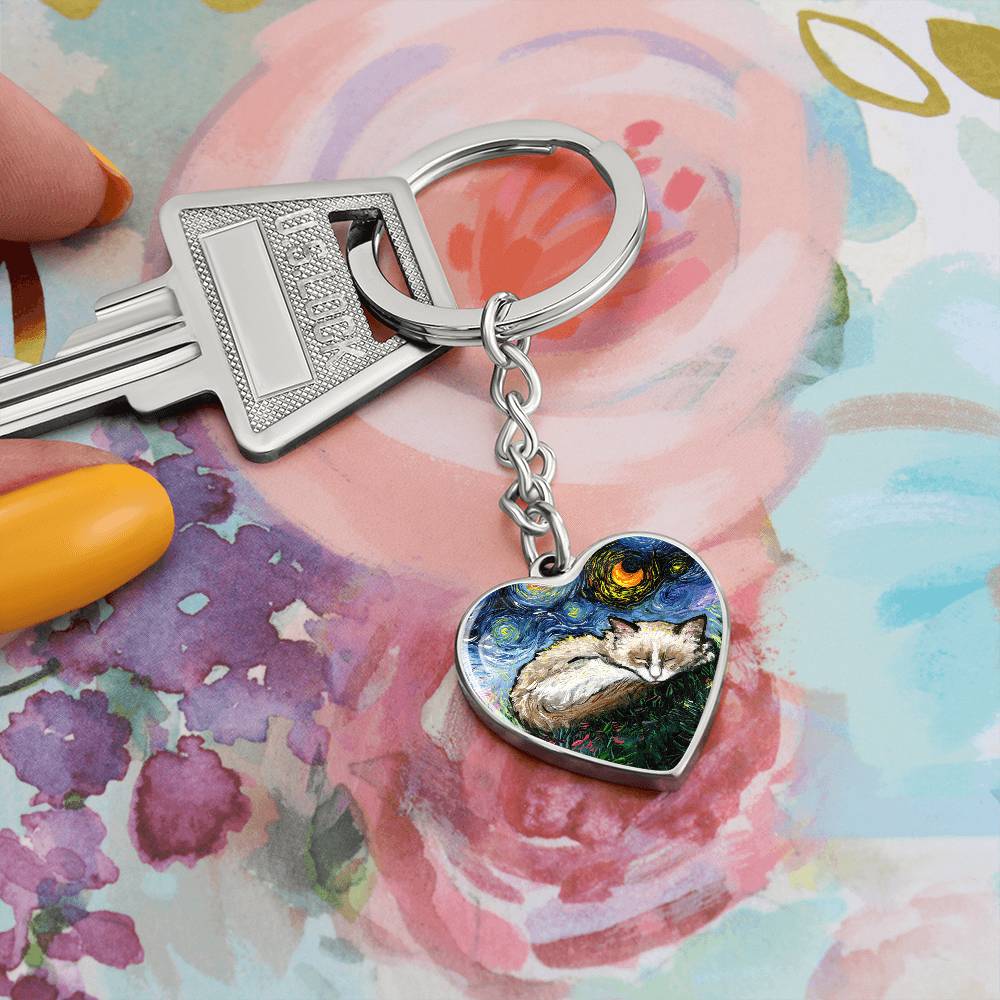 Ragdoll Starry Night Heart Keychain