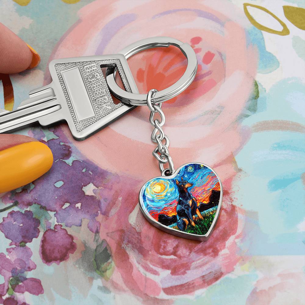 Doberman Pinscher Starry Night Heart Keychain