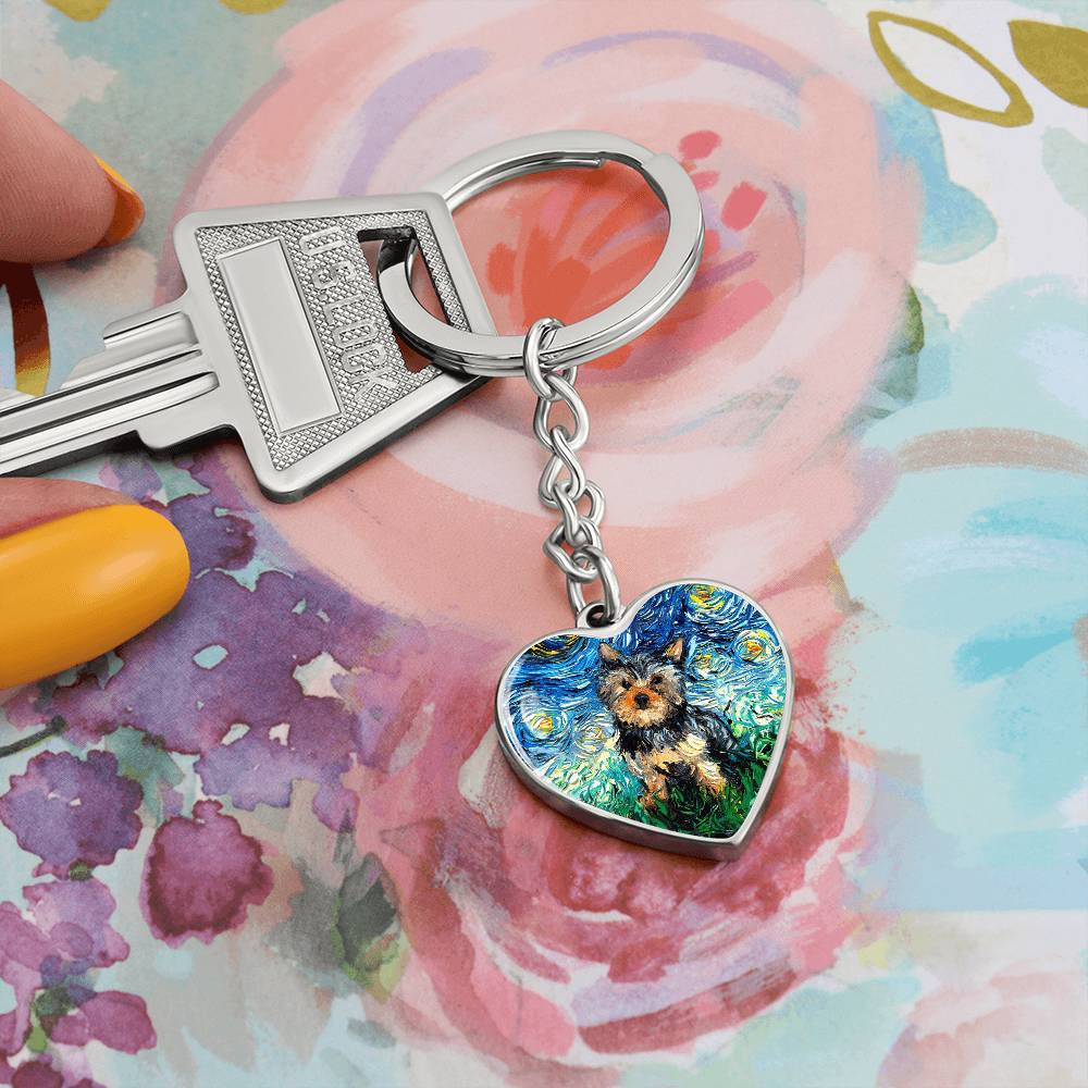 Yorkshire Terrier Starry Night Heart Keychain