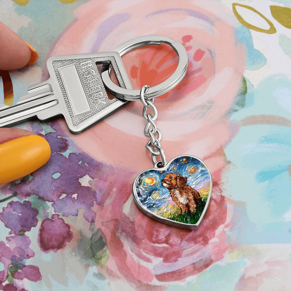 Cavapoo Starry Night Heart Keychain