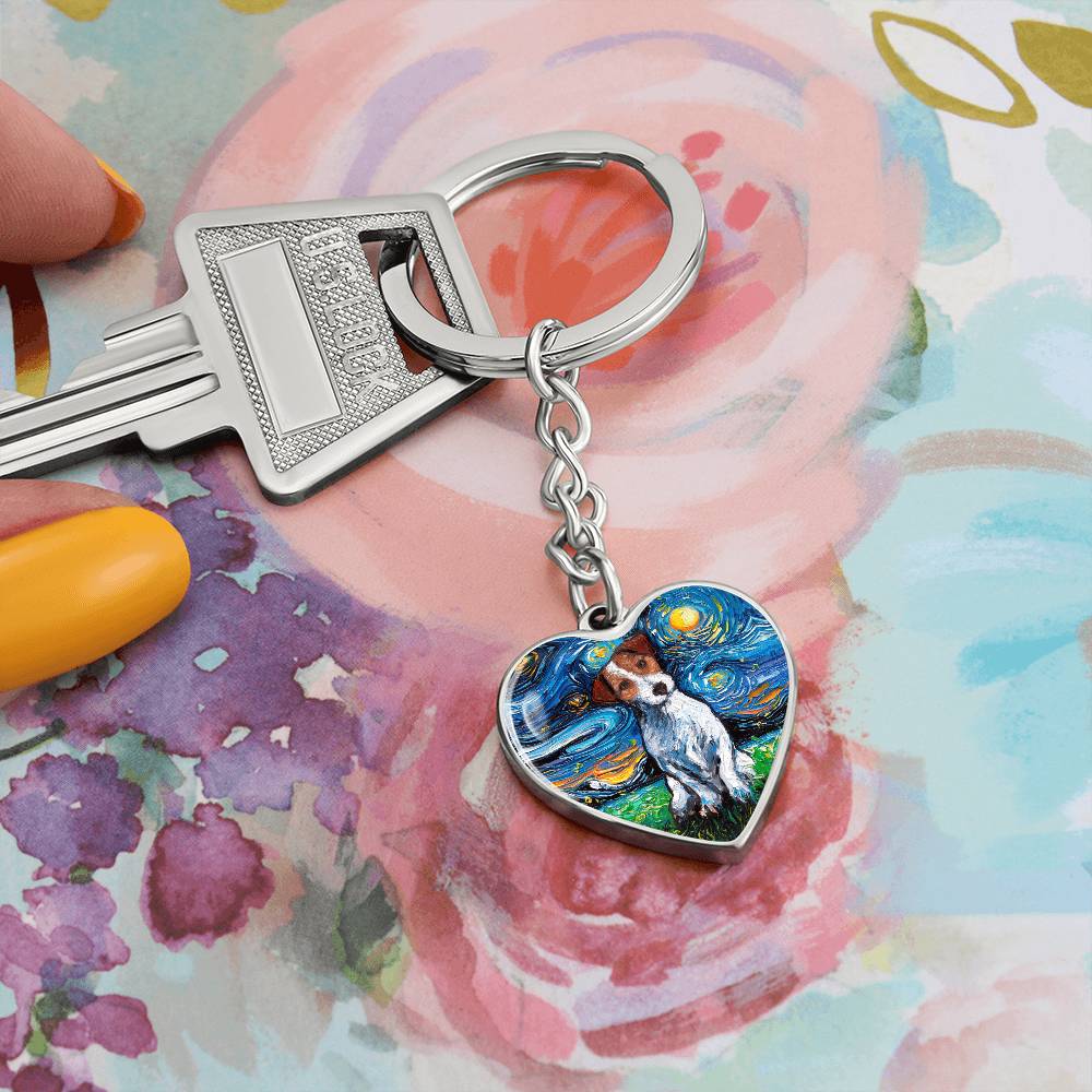 Jack Russell Terrier Starry Night Heart Keychain