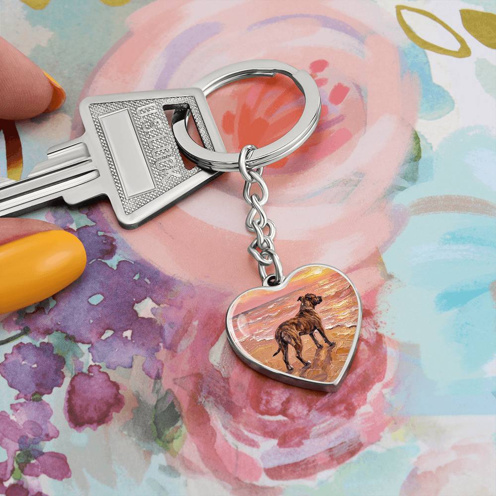 Beach Days - Brindle Pit Bull Heart Keychain