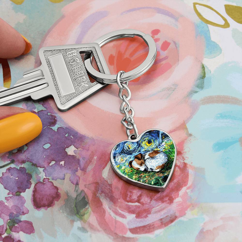 Sleeping Jack Russell Terrier Starry Night Heart Keychain