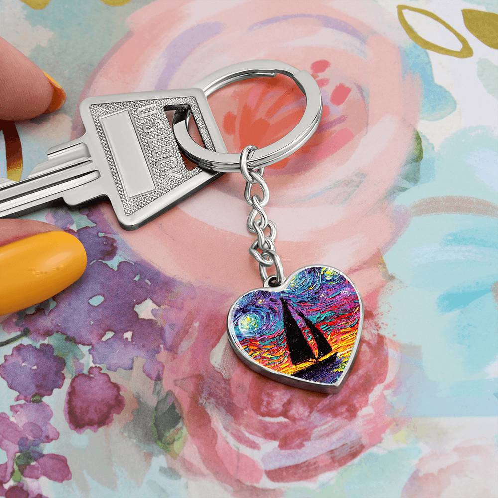Come Sail Away Starry Night Heart Keychain
