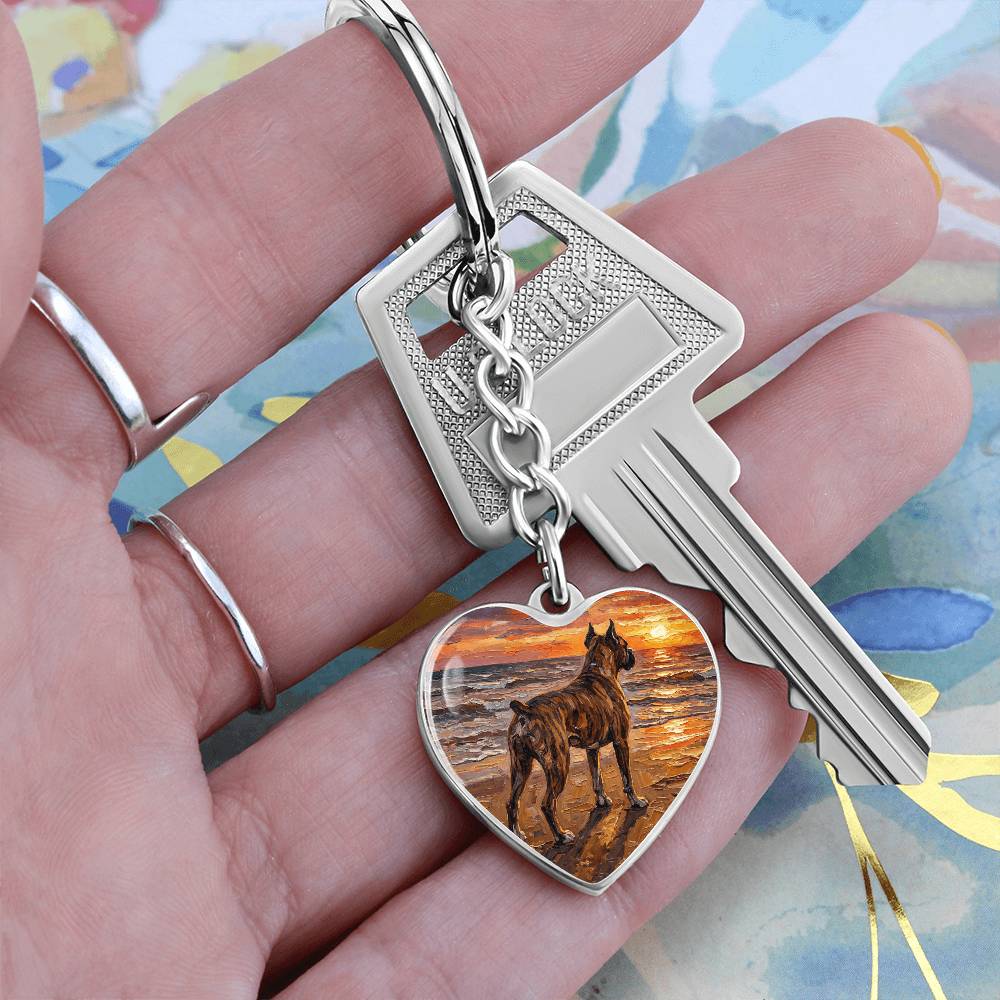 Beach Days - Brindle Boxer Heart Keychain
