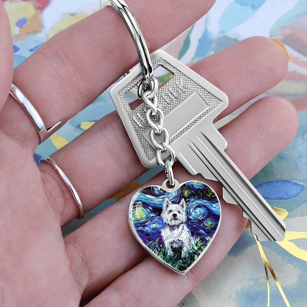 Westie Starry Night Heart Keychain