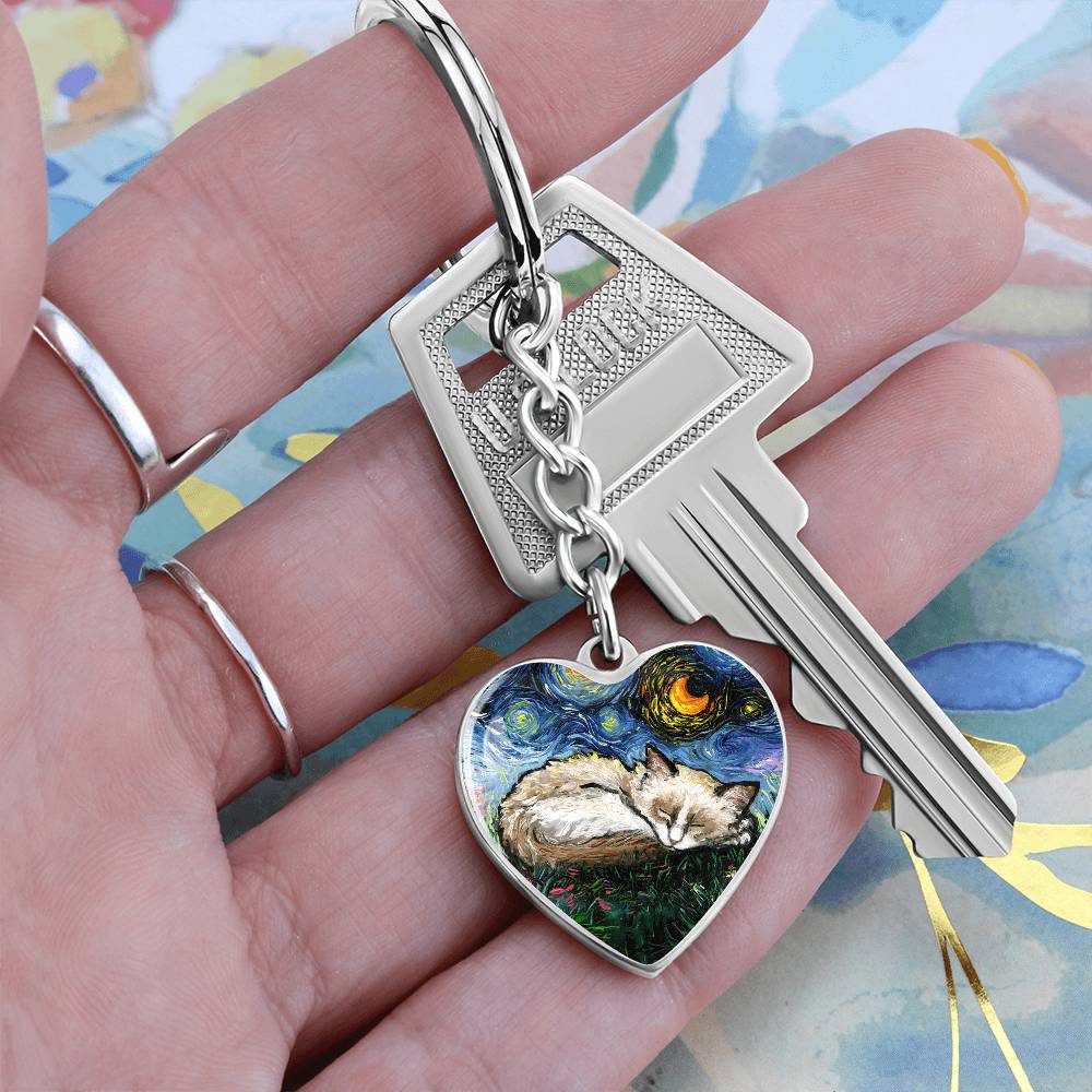 Ragdoll Starry Night Heart Keychain