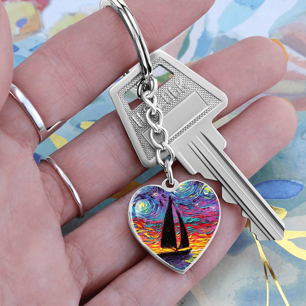 Come Sail Away Starry Night Heart Keychain
