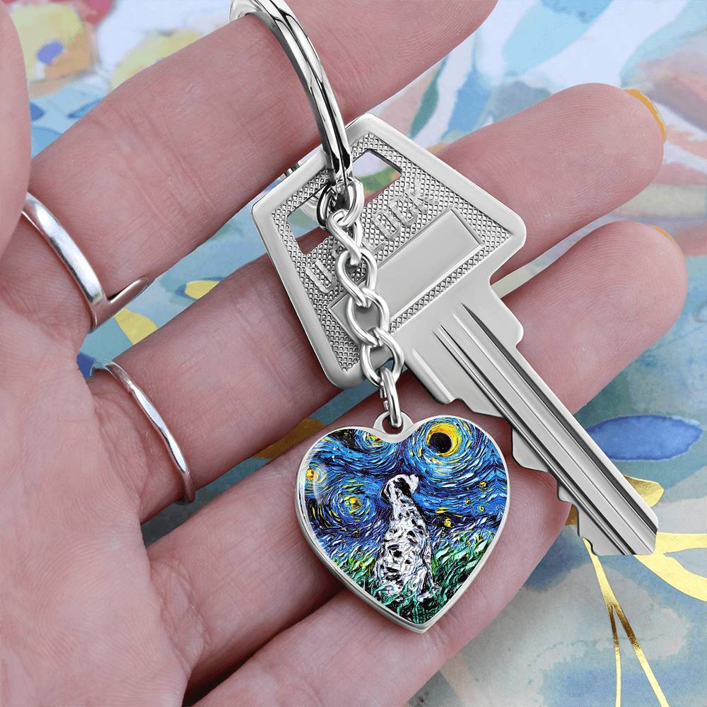 Dalmatian Starry Night Heart Keychain