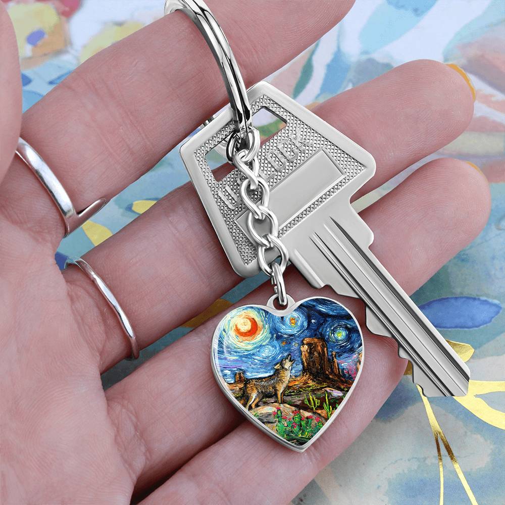 Southwestern Night Starry Night Heart Keychain