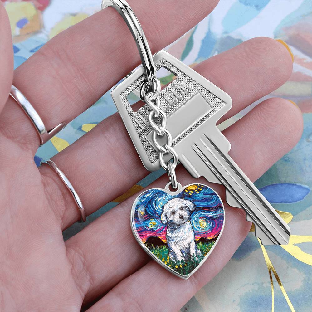 Maltese Starry Night Heart Keychain