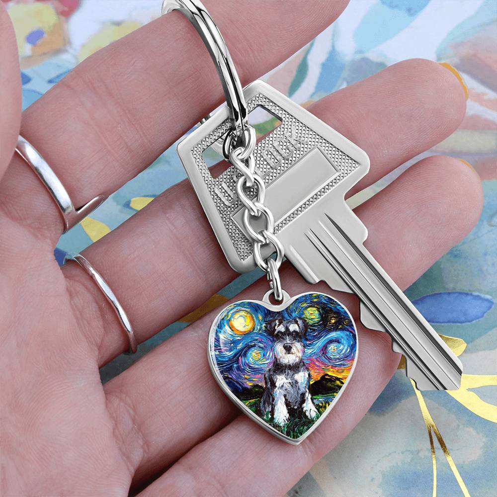 Schnauzer Starry Night Heart Keychain