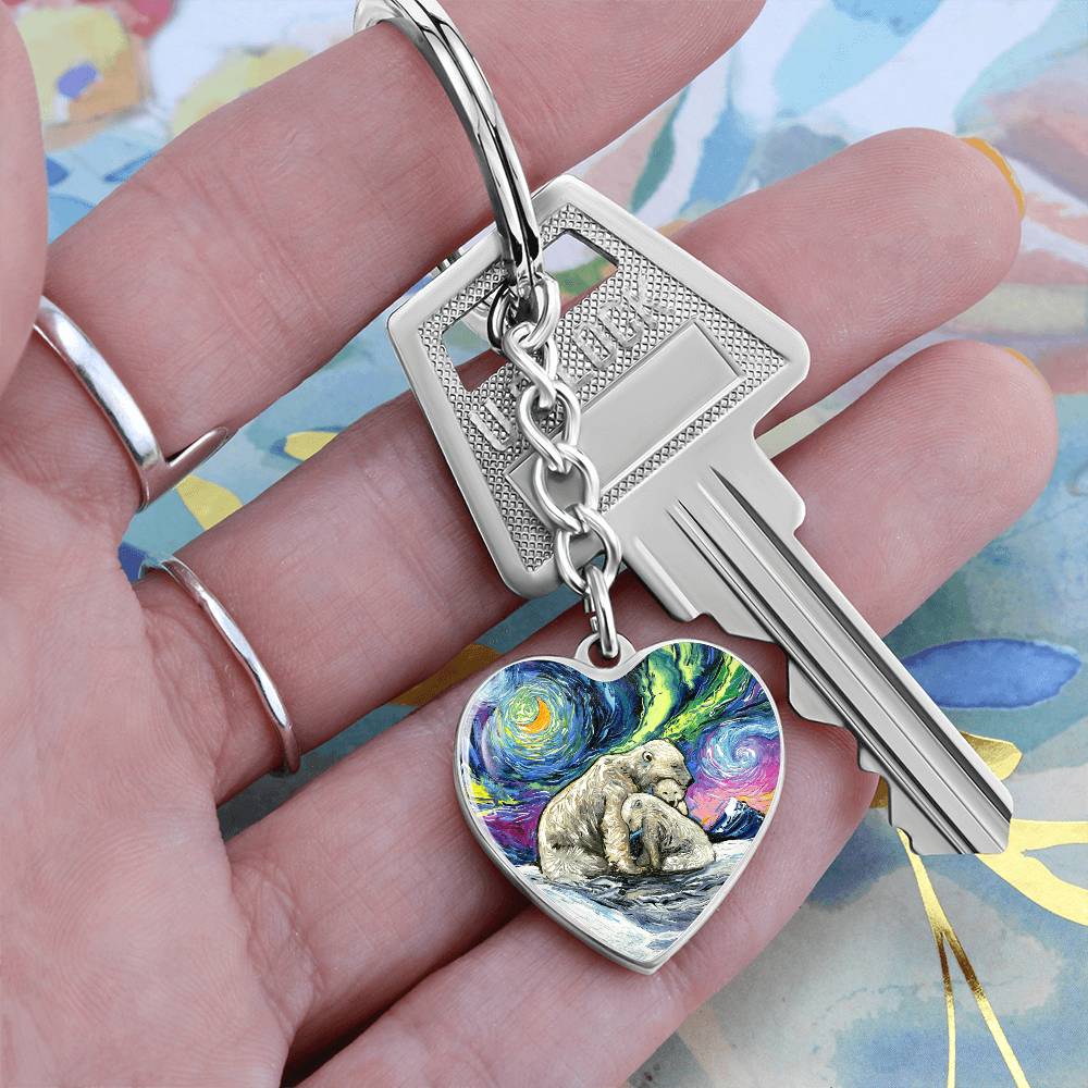 Polar Night Starry Night Heart Keychain