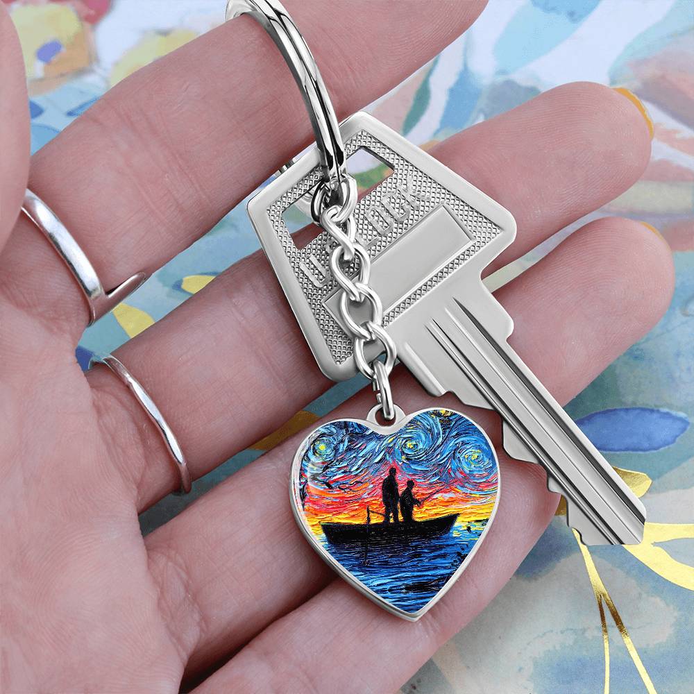 The Fishing Trip Starry Night Heart Keychain
