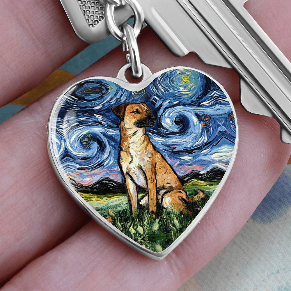Black Mouth Cur Starry Night Heart Keychain