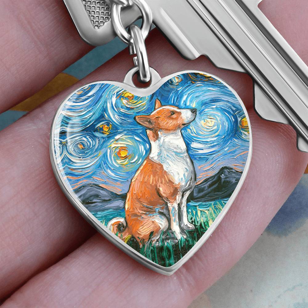 Basenji Starry Night Heart Keychain