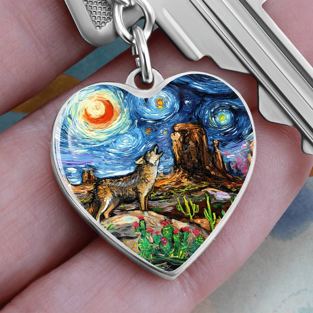Southwestern Night Starry Night Heart Keychain
