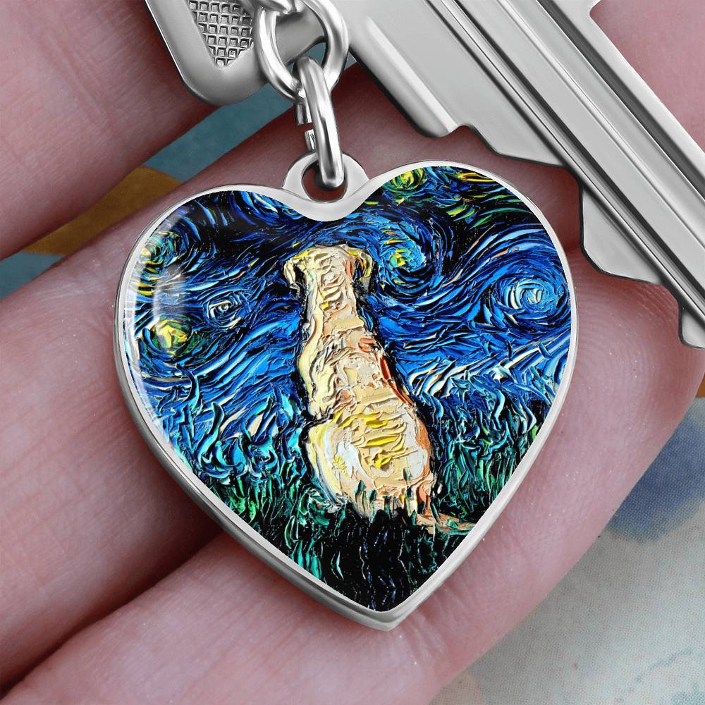 Yellow Labrador Back Starry Night Heart Keychain