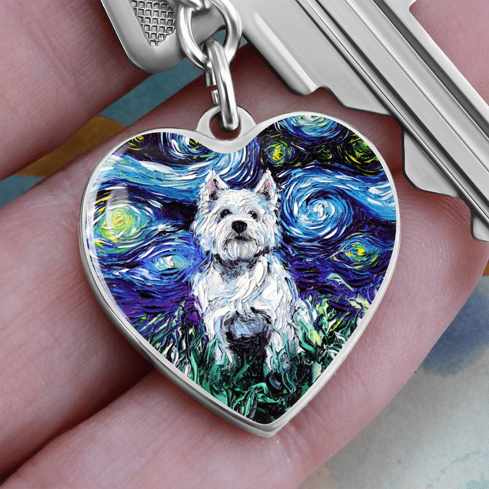 Westie Starry Night Heart Keychain