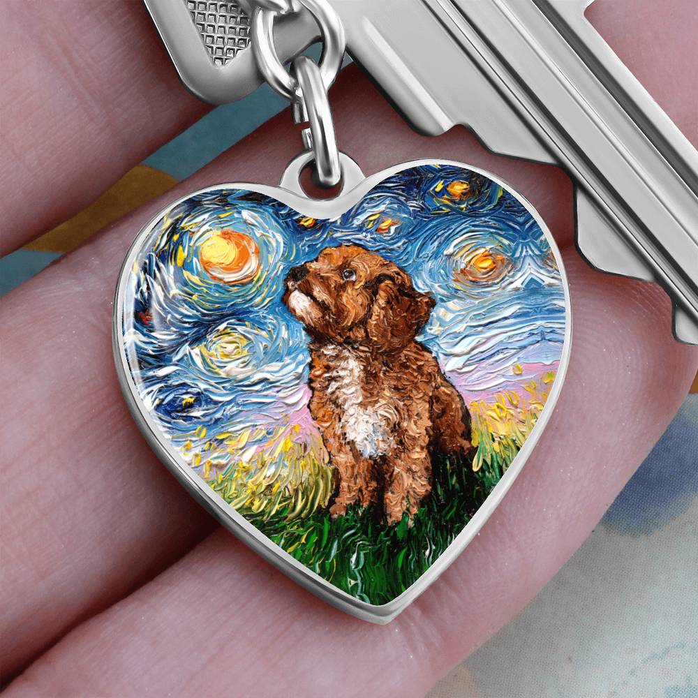 Cavapoo Starry Night Heart Keychain