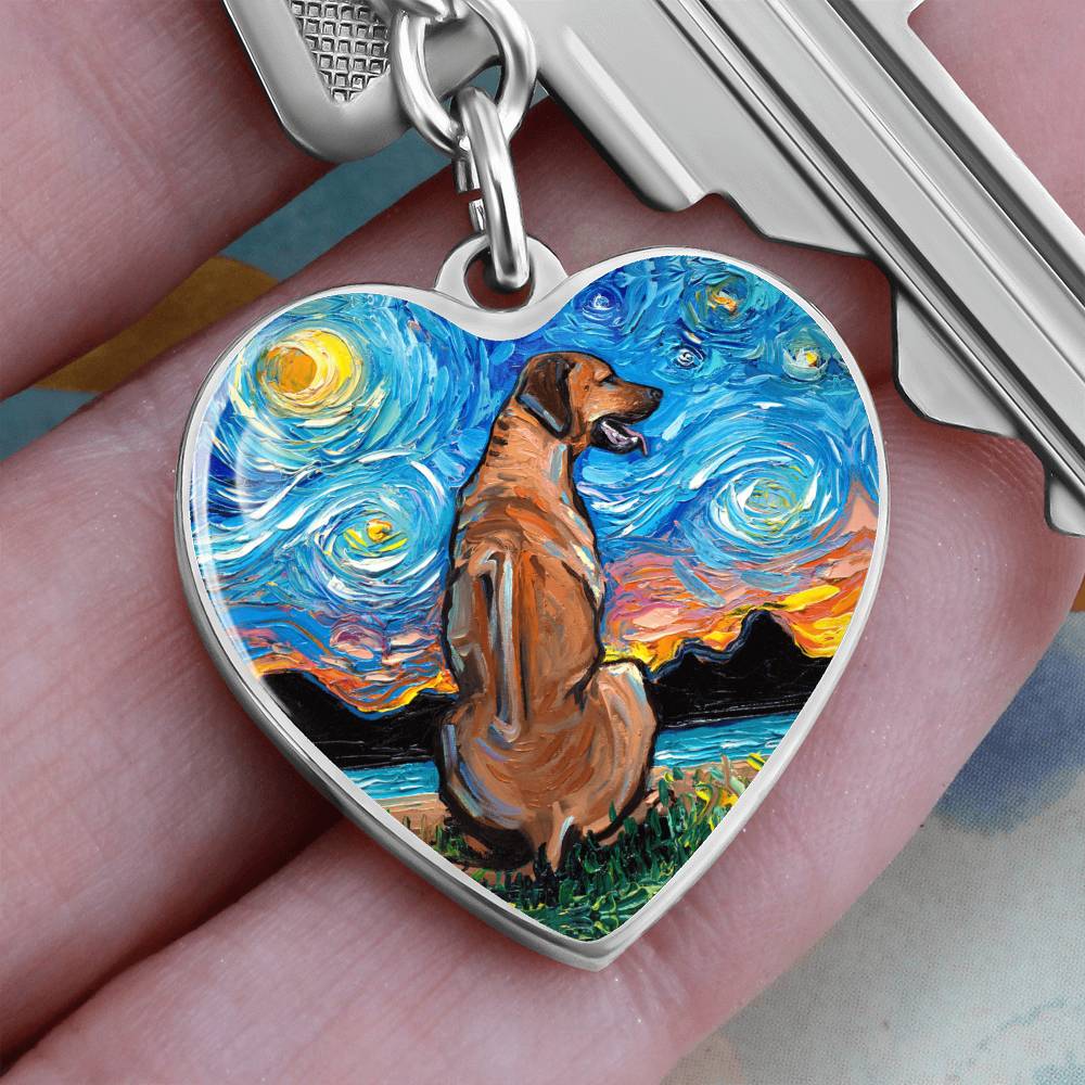 Rhodesian Ridgeback Starry Night Heart Keychain