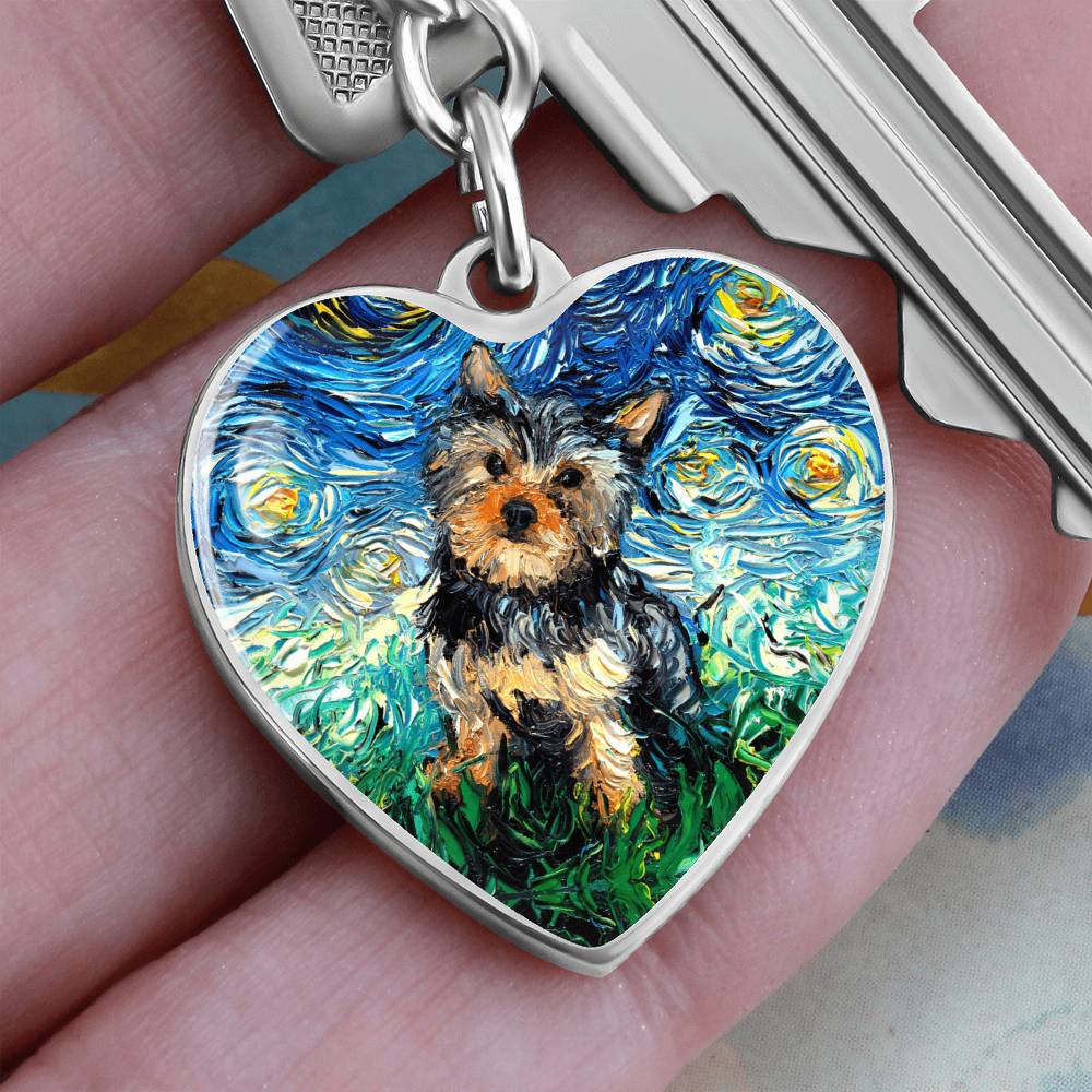 Yorkshire Terrier Starry Night Heart Keychain