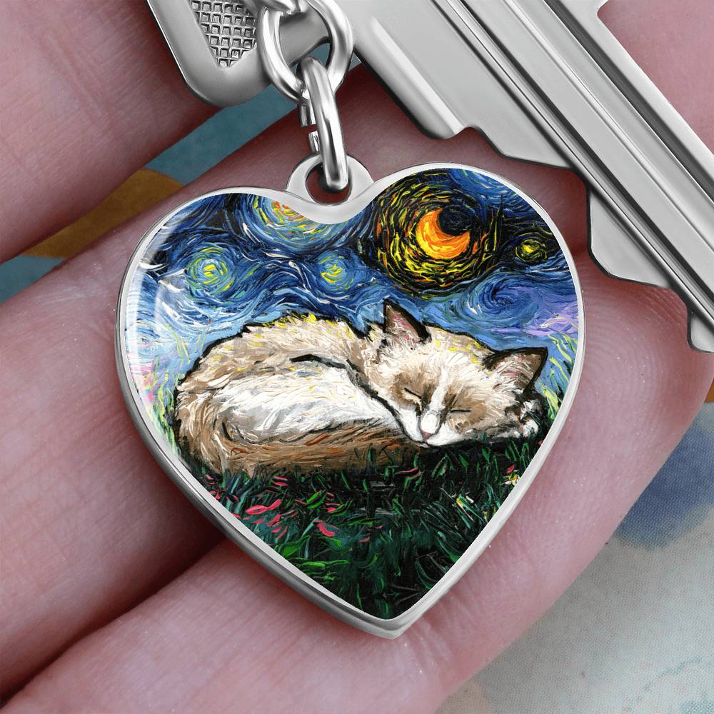 Ragdoll Starry Night Heart Keychain