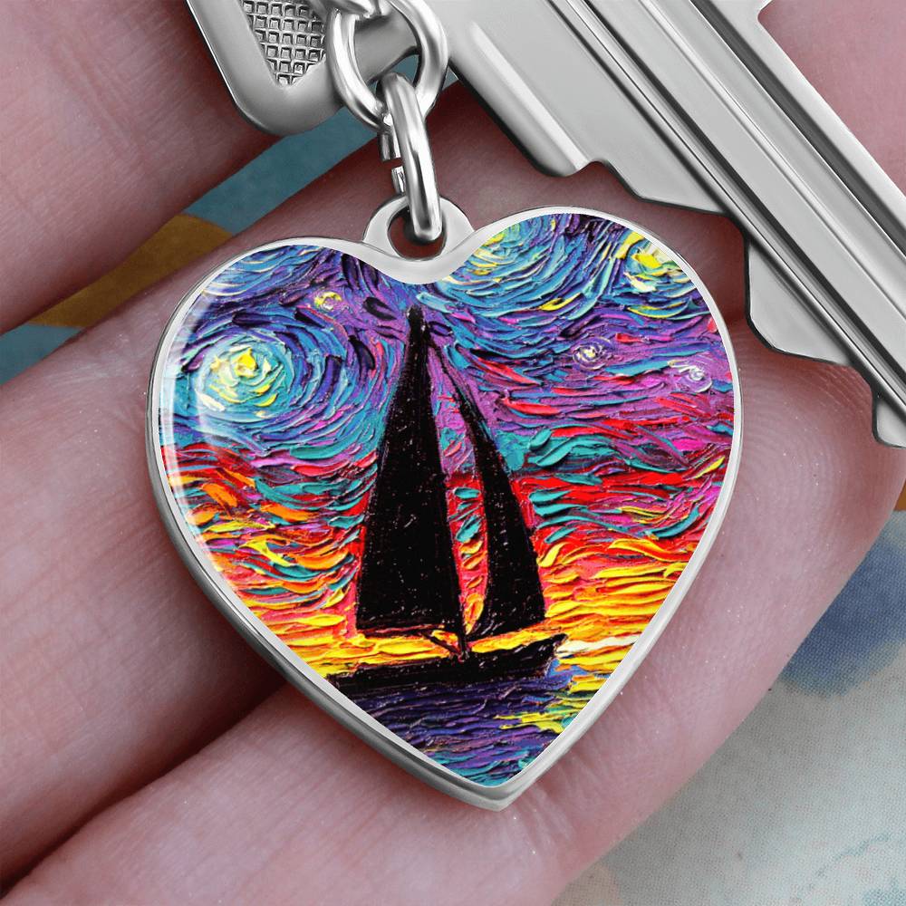 Come Sail Away Starry Night Heart Keychain