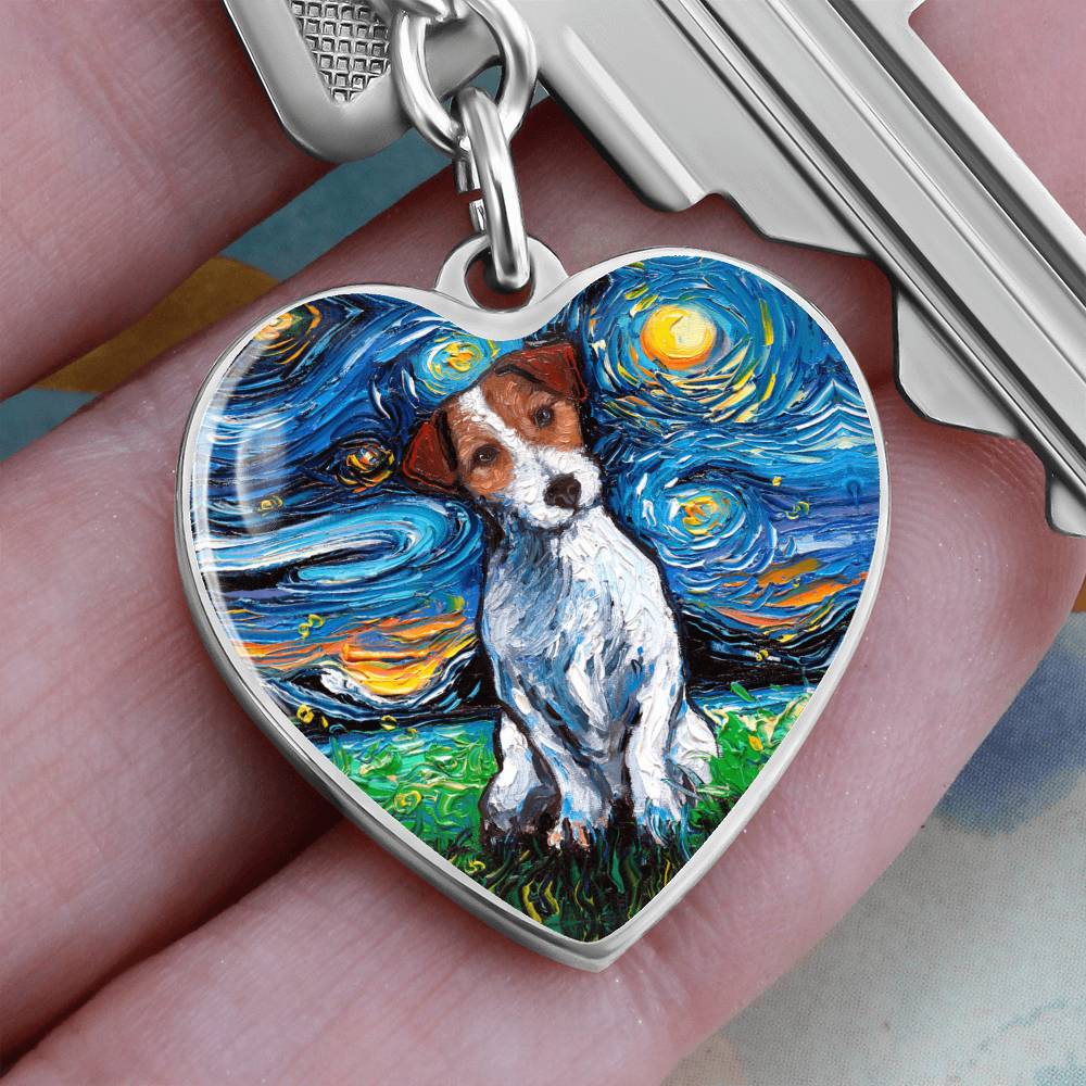 Jack Russell Terrier Starry Night Heart Keychain