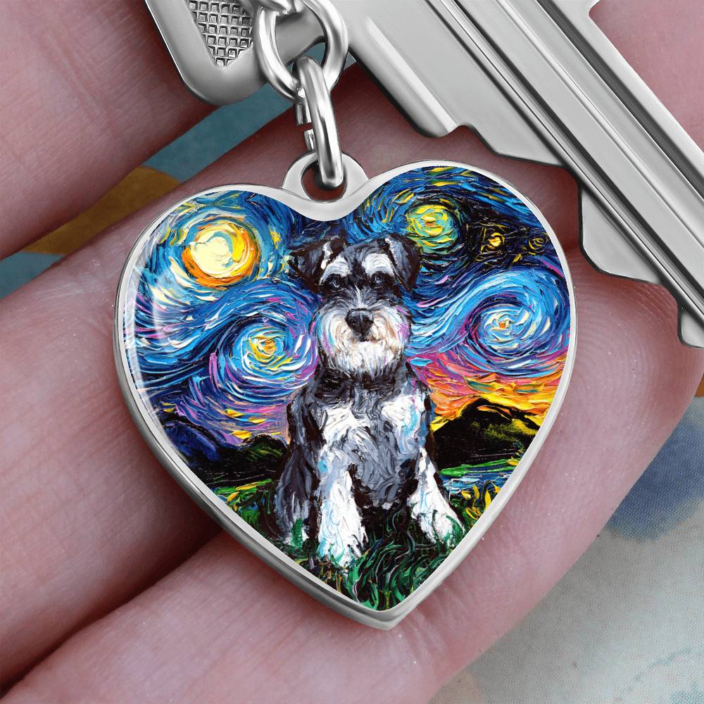 Schnauzer Starry Night Heart Keychain