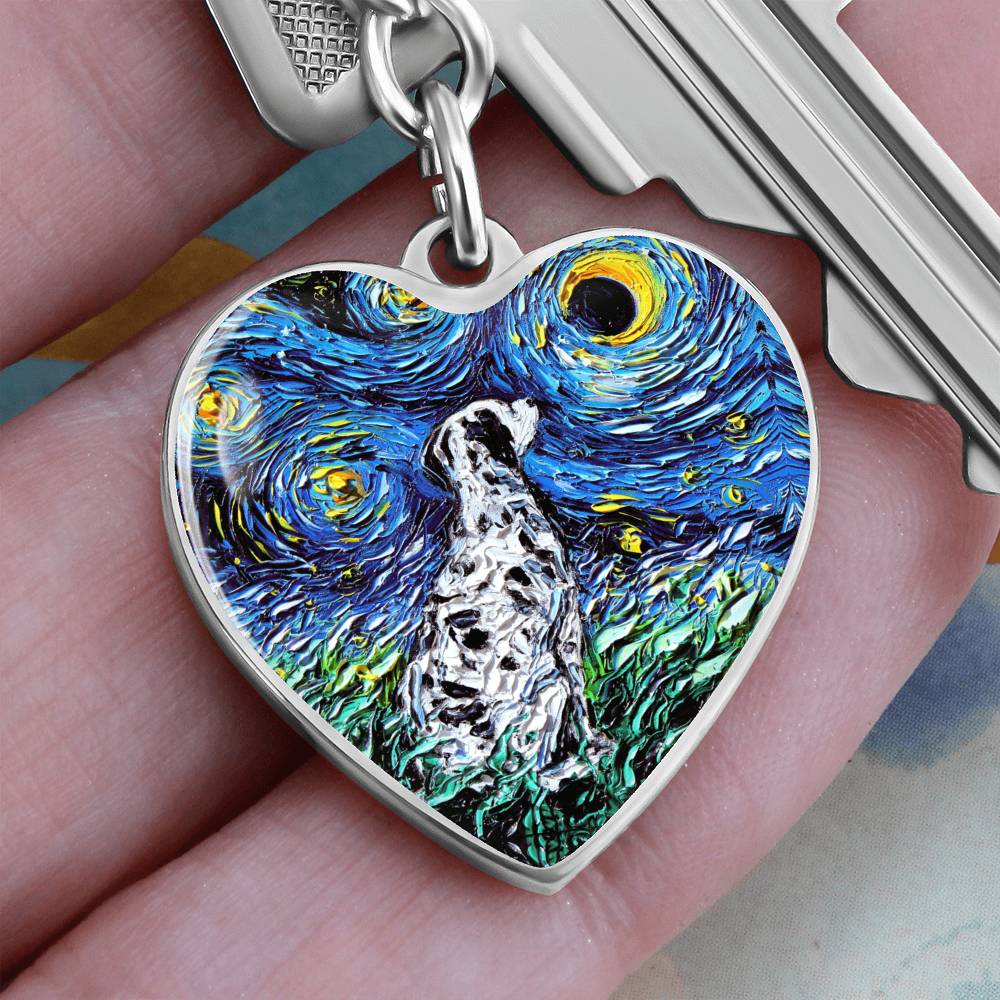 Dalmatian Starry Night Heart Keychain