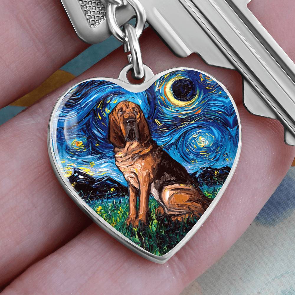 Bloodhound Starry Night Heart Keychain
