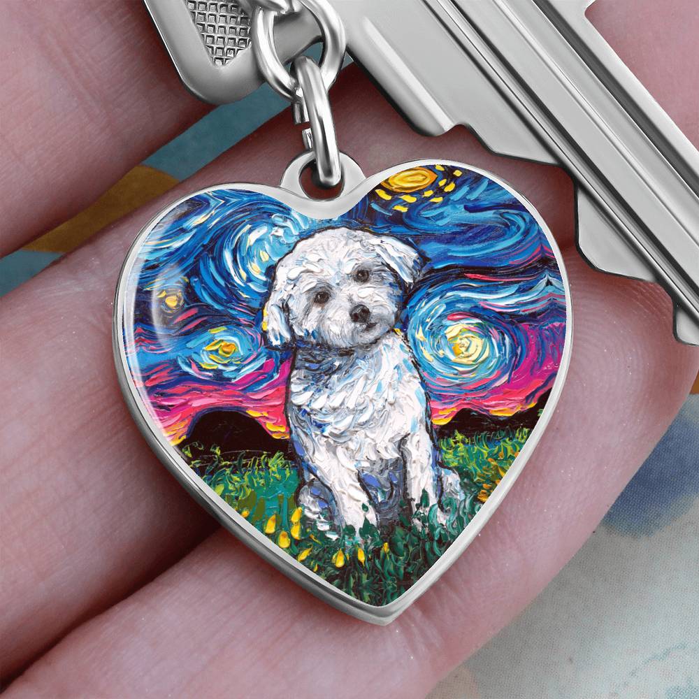 Maltese Starry Night Heart Keychain