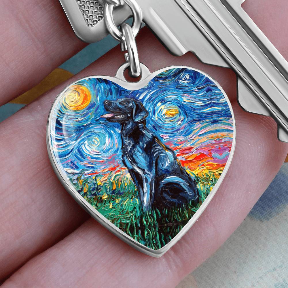 Black Labrador Starry Night Heart Keychain