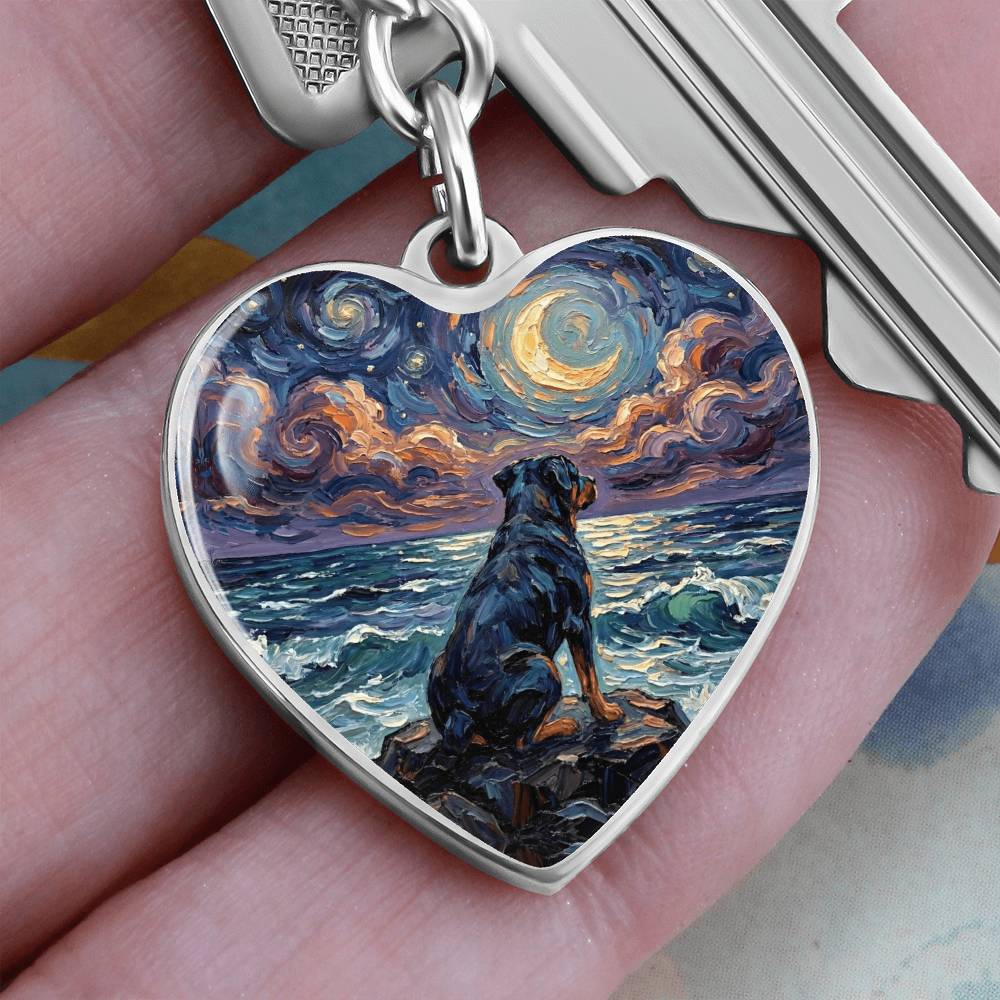 Beach Night - Rottweiler Heart Keychain