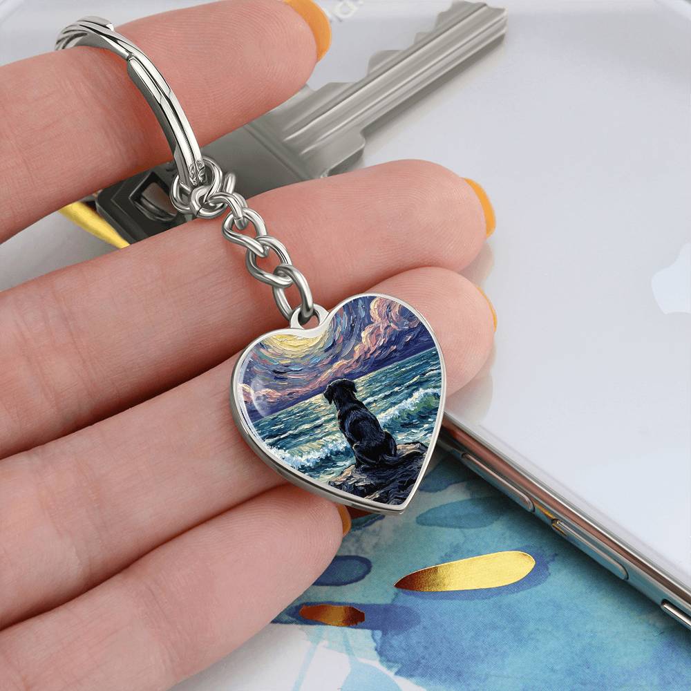Beach Night - Black Labrador Puppy Heart Keychain
