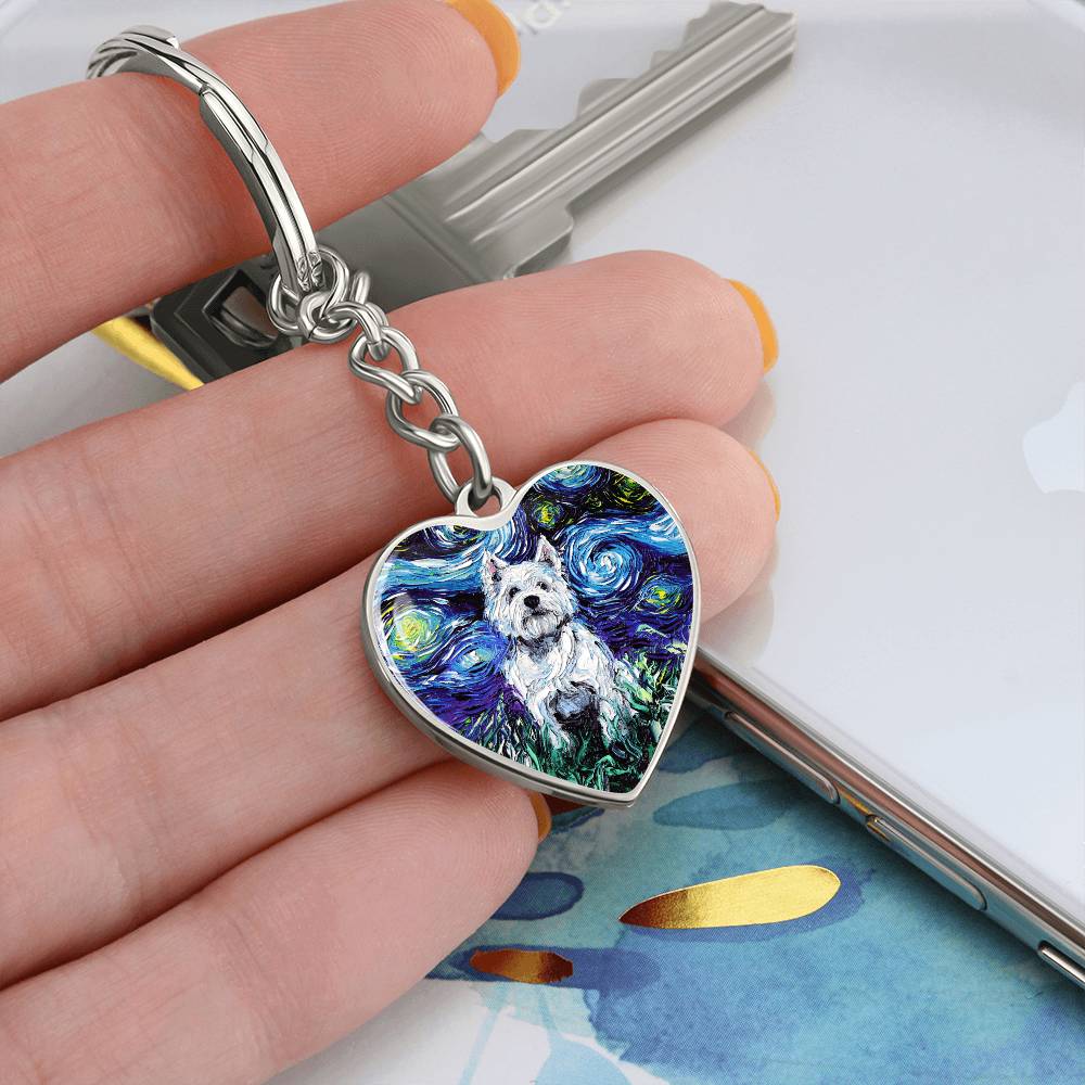 Westie Starry Night Heart Keychain