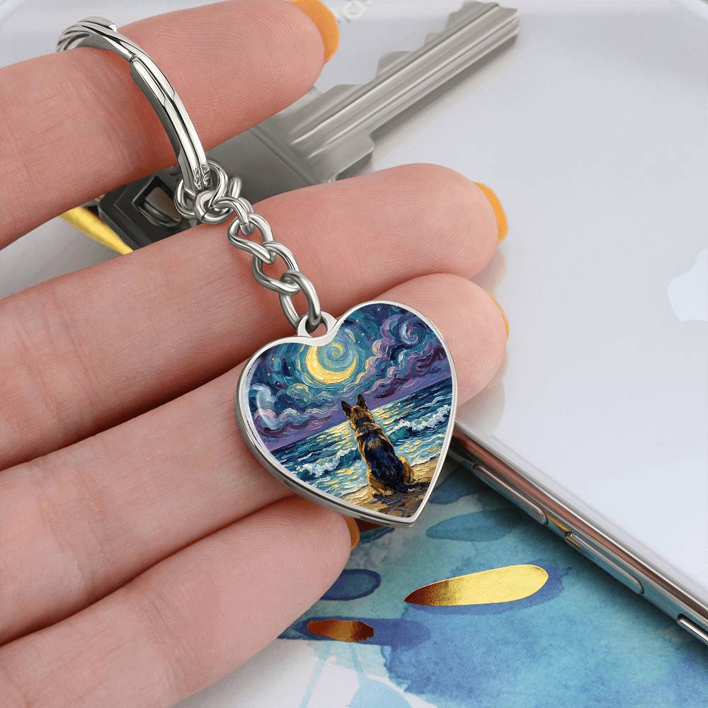 Beach Night - German Shepherd Heart Keychain