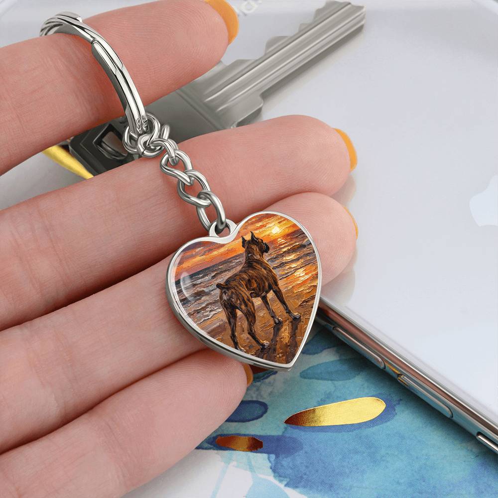 Beach Days - Brindle Boxer Heart Keychain