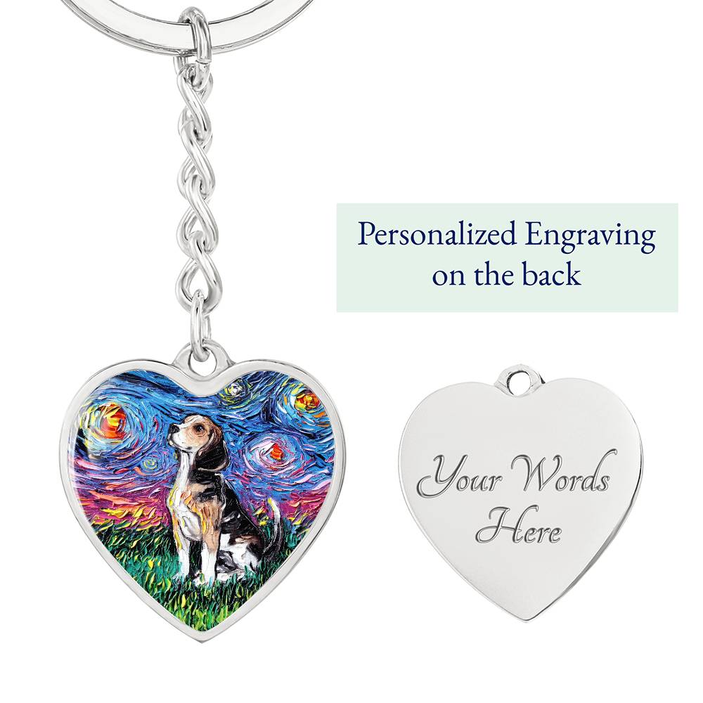 Beagle Starry Night Heart Keychain