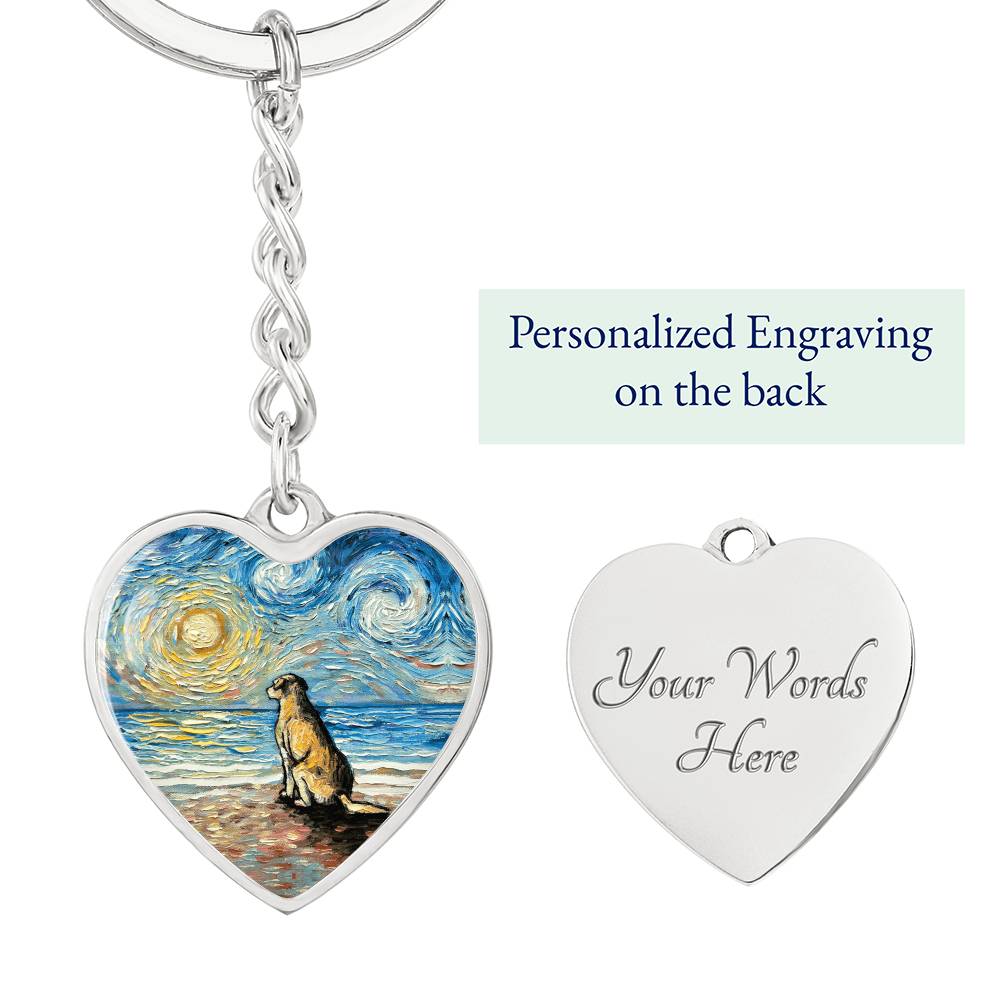 Beach Days - Yellow Labrador Starry Night Heart Keychain