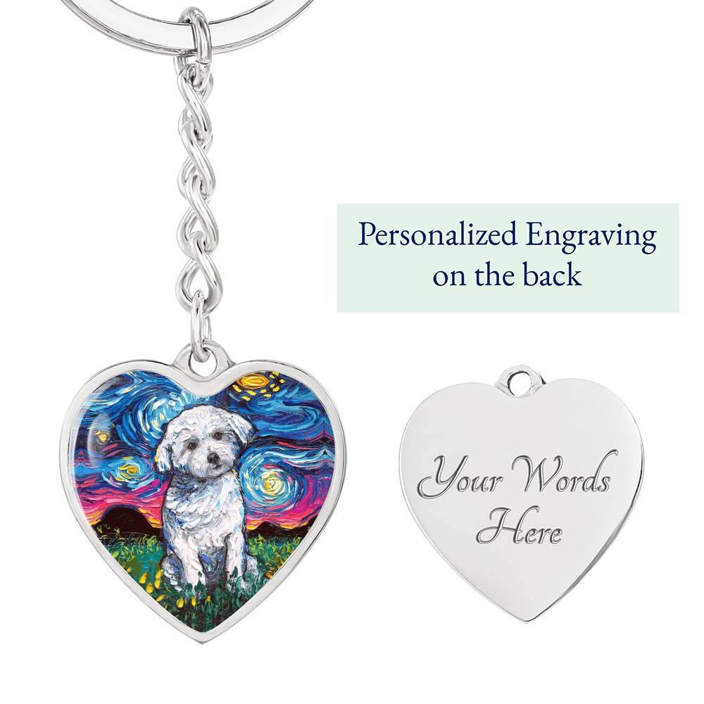 Maltese Starry Night Heart Keychain