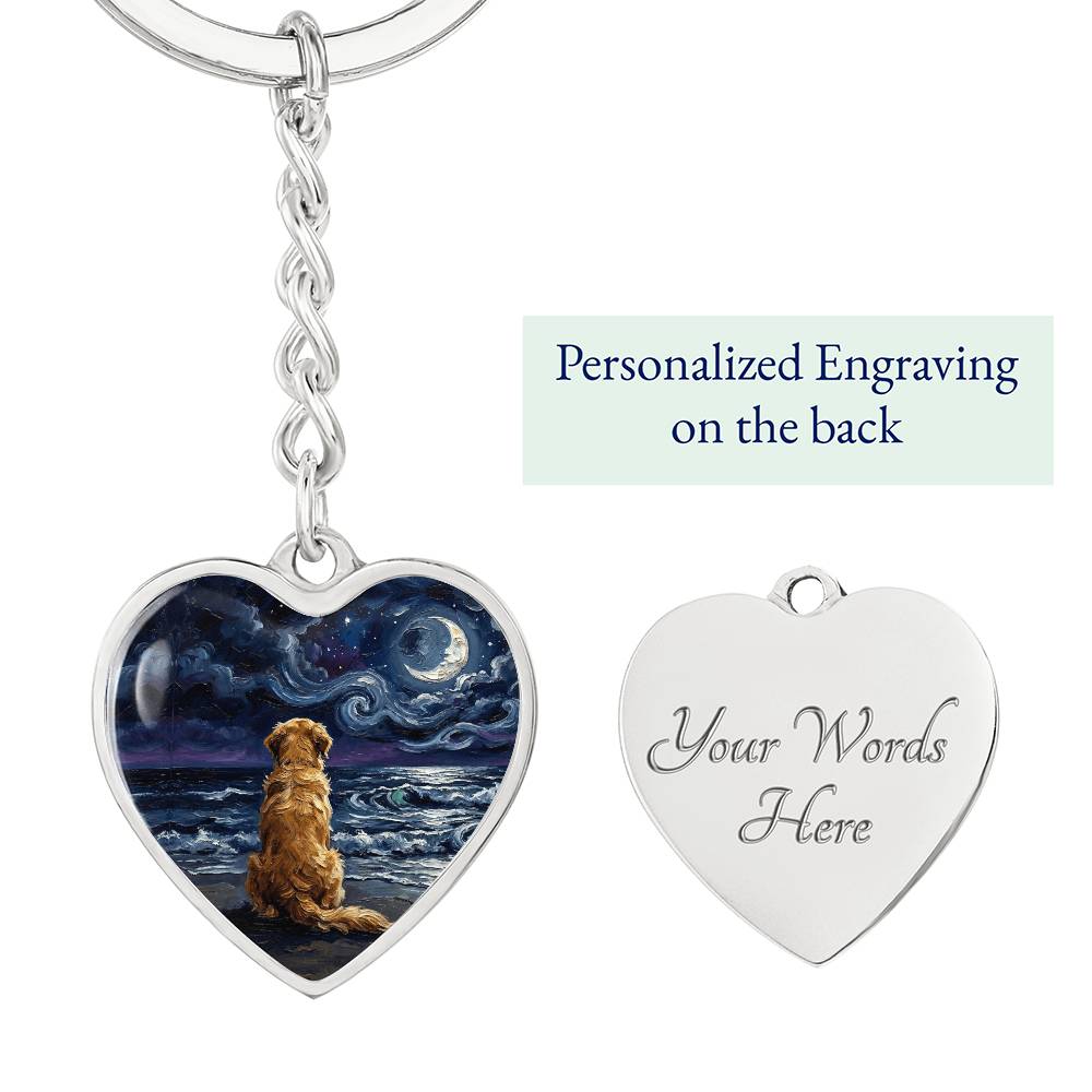 Beach Night - Golden Retriever Heart Keychain