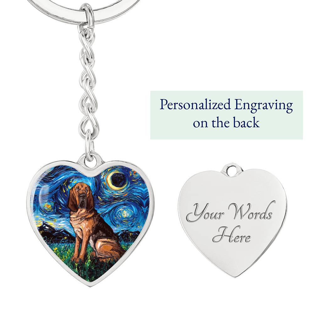 Bloodhound Starry Night Heart Keychain