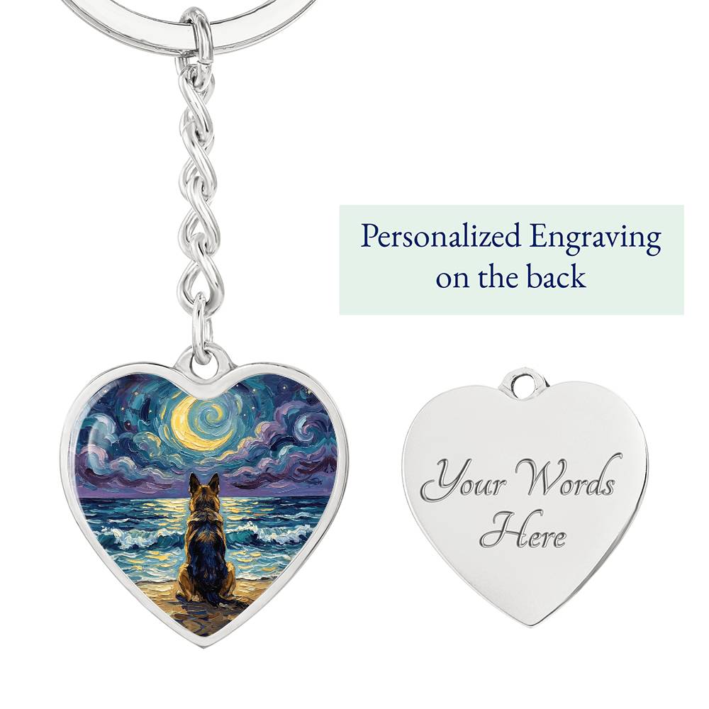 Beach Night - German Shepherd Heart Keychain