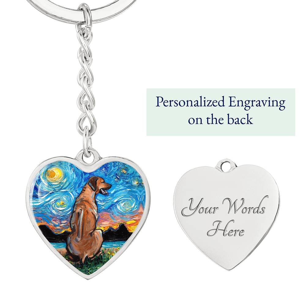 Rhodesian Ridgeback Starry Night Heart Keychain