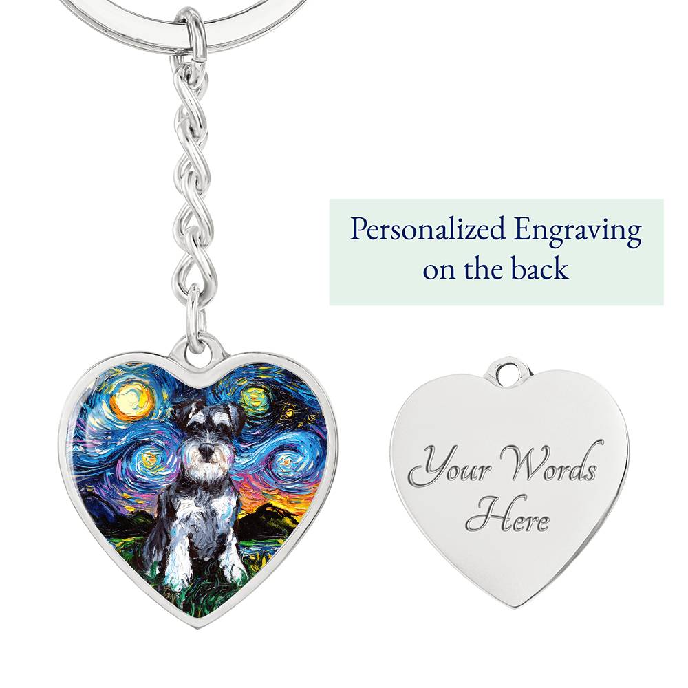 Schnauzer Starry Night Heart Keychain