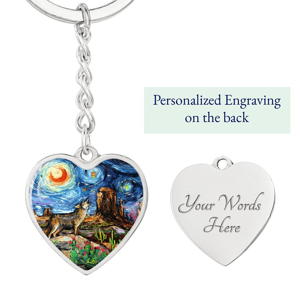 Southwestern Night Starry Night Heart Keychain